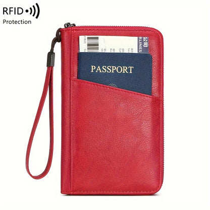 RFID Blocking Passport Wallet – Travel Organizer with Detachable Strap, Anti-Theft Design, and Zipper Closure